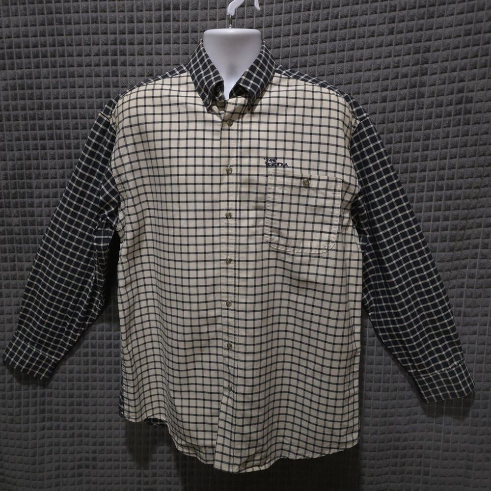VTG MoBetta Canvas Long Sleeve Shirt Mens Large Blue Check Heavy Western Button